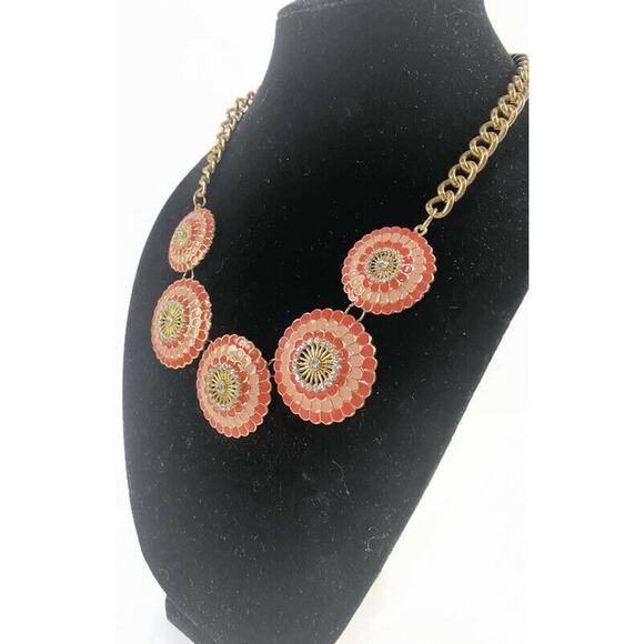 Charming Charlie Necklace Two-Toned Orange Circles Acrylic 20 Inches - Picture 4 of 9